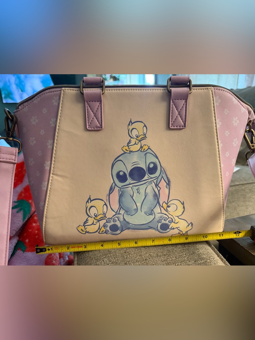 Loungefly Stitch & Ducklings Tote — Pastel Pink Handles